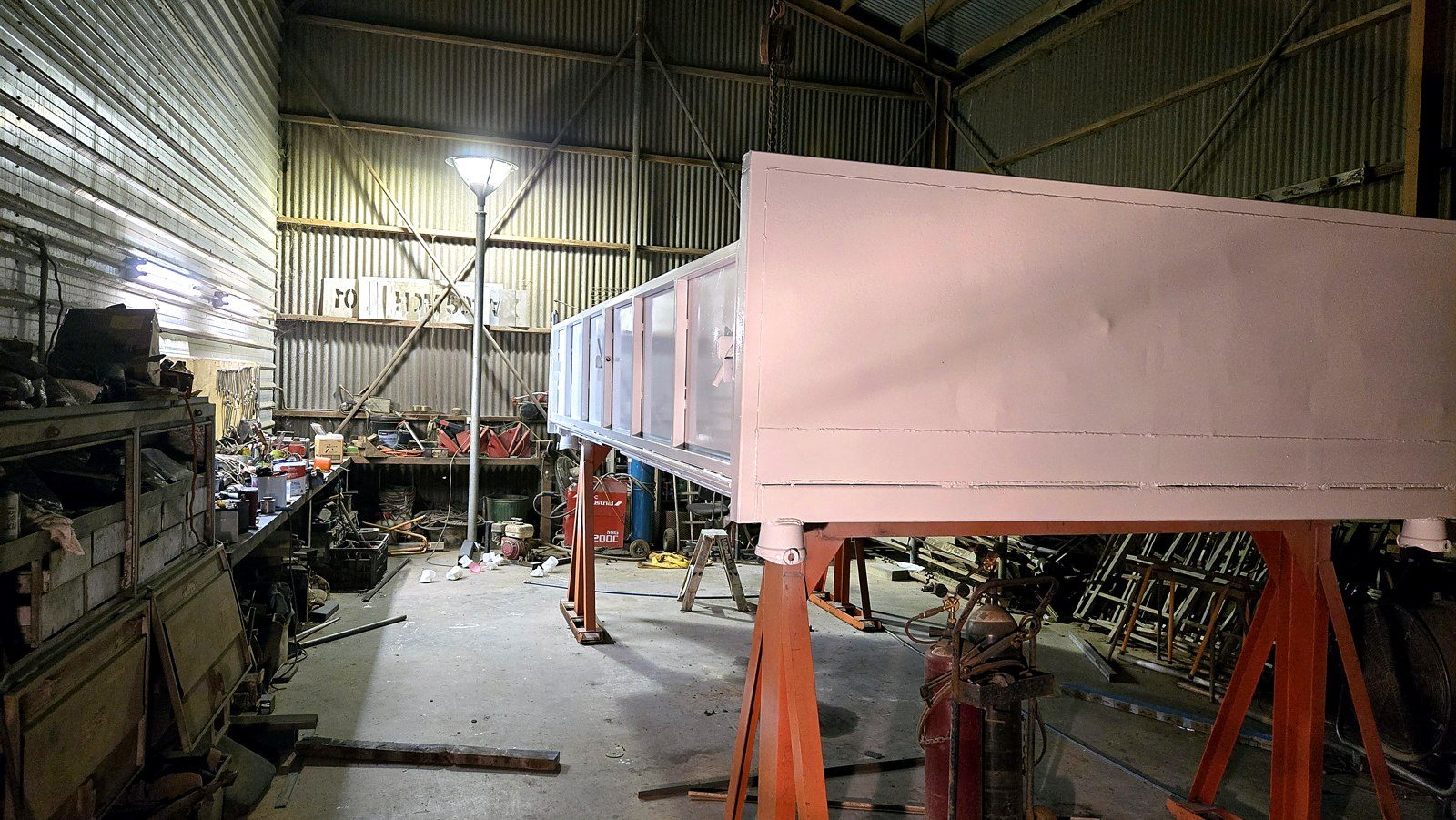 Steel bodywork primed and ready for top coat